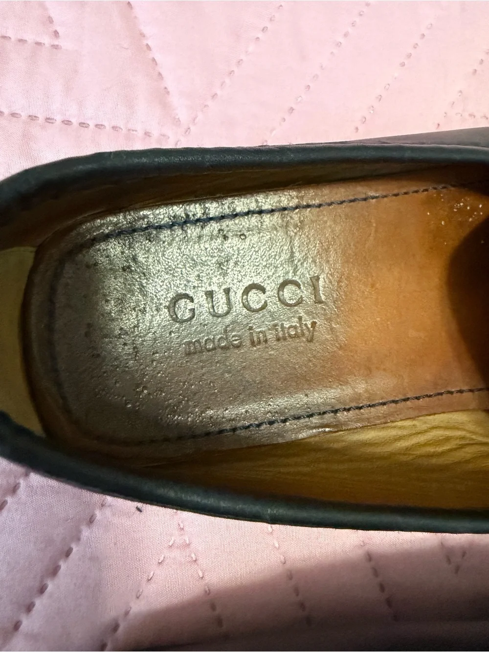 Gucci Black/ very dark navy Embossed GG Leather Penny Loafers